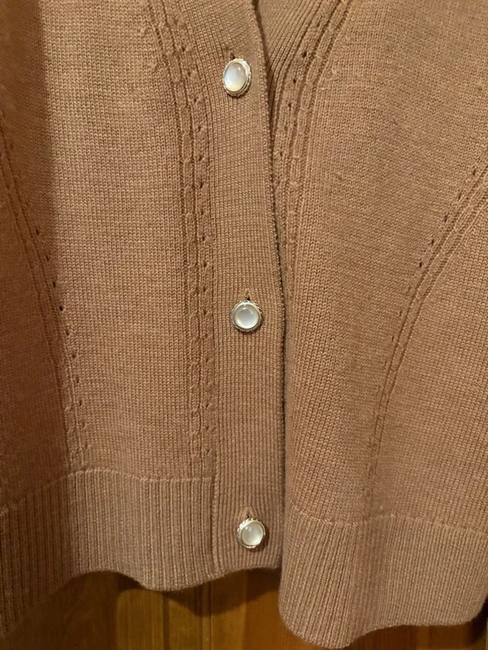 Cynthia Rowley Rust-Brown V-Neck Button Cardigan - Picture 4 of 6